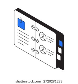 Ícone do catálogo de endereços ou contato. Ilustração isométrica 3d. Vetor isolado para banner, cartaz, apresentação, infográfico, webs, aplicativos e outros usos.
