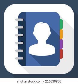 Address book flat icon with long shadow