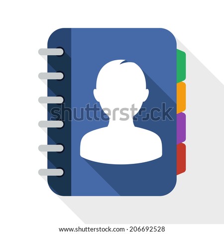 Address book flat icon with long shadow on white background