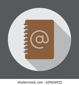 Address book flat icon. Round colorful button, circular vector sign with long shadow effect. Flat style design