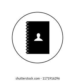 Address book icon in a circle, logo on white background