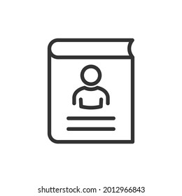 Address book icon. Contact note illustration. Phone book. Book with human icon. Diary, notebook symbol