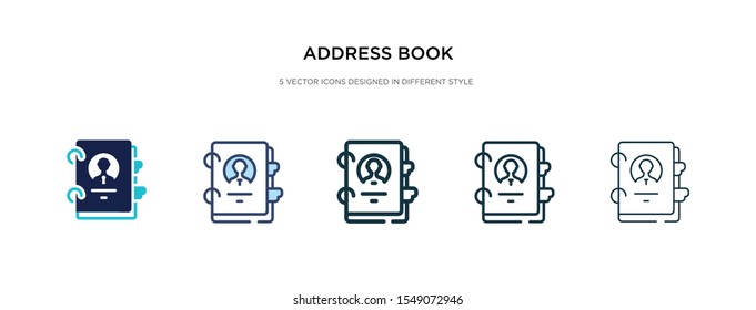 address book icon in different style vector illustration. two colored and black address book vector icons designed in filled, outline, line and stroke style can be used for web, mobile, ui