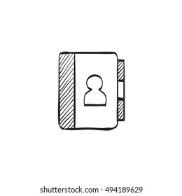 Address book icon in doodle sketch lines. contact phone list customer friend family