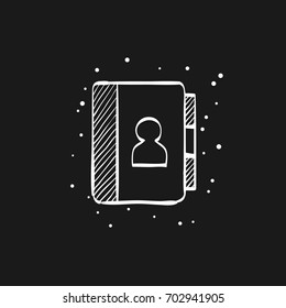 Address book icon in doodle sketch lines. contact phone list customer friend family