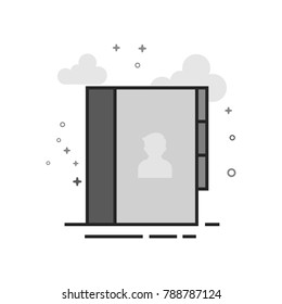 Address book icon in flat outlined grayscale style. Vector illustration.