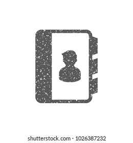 Address book icon in grunge texture. Vintage style vector illustration.