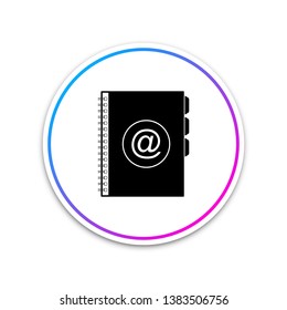 Address book icon isolated on white background. Notebook, address, contact, directory, phone, telephone book icon. Circle white button. Vector Illustration