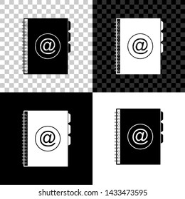 Address book icon isolated on black, white and transparent background. Notebook, address, contact, directory, phone, telephone book icon. Vector Illustration