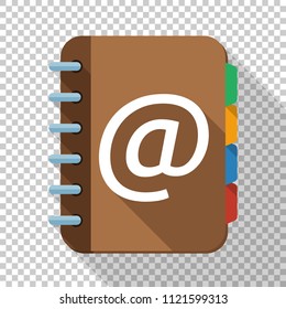 Address book icon with long shadow on transparent background