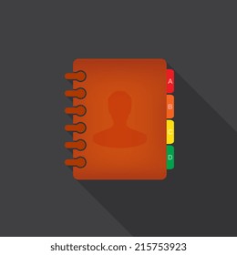 Address book icon with long shadow on gray background.