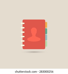 Address book icon on brown background, flat design style. Vector illustration eps 10.