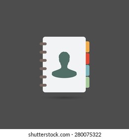 Address book icon on gray background, flat design style. Vector illustration eps 10.