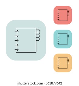 address book icon, outline thin line isolated vector sign symbol, on white, red, blue, yellow and grey background. Office elements. Can be used in logo, UI and web design