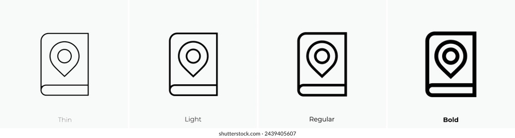 address book icon. Thin, Light Regular And Bold style design isolated on white background
