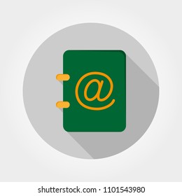 Address book. Icon for web and mobile application. Vector illustration of a button with a long shadow. Flat design style.