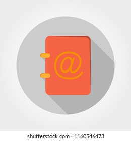 Address book. Icon for web and mobile application. Vector illustration of a button with a long shadow. Flat design style.