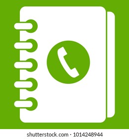 Address book icon white isolated on green background. Vector illustration
