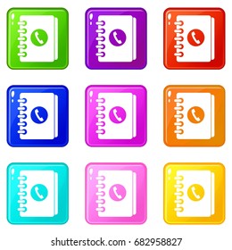 Address book icons of 9 color set isolated vector illustration