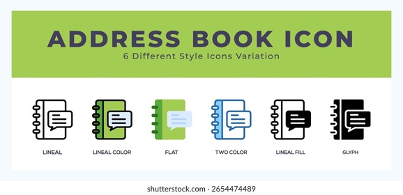 Ícones do catálogo de endereços definidos. Diferente estilo de ícones simples ilustração vetorial.