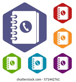 Address book icons set rhombus in different colors isolated on white background