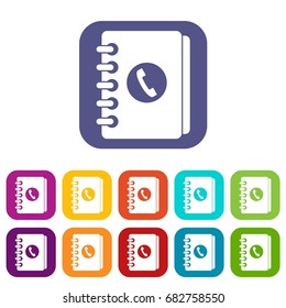 Address book icons set vector illustration in flat style in colors red, blue, green, and other