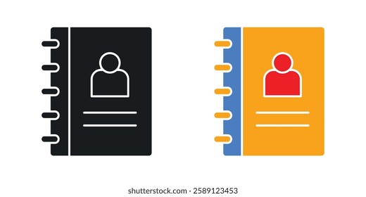 Address book icons set vectors black and colored style