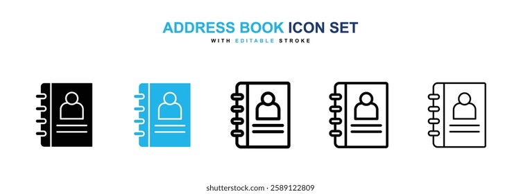 Address book icons vector collection in black and blue colors on white background