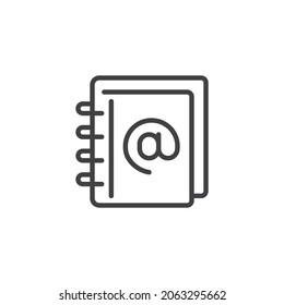 Adressbuchzeilensymbol. lineares Stilzeichen für mobiles Konzept und Webdesign. Kontaktieren Sie das Vektorsymbol des Buchumrisses. Symbol, Logo-Abbildung. Vektorgrafik