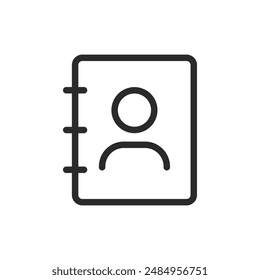 Address book, linear style icon. User profile icon within an address book, indicating contacts or directory. Editable stroke width.