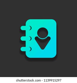 address book with man symbol on cover. Colorful logo concept with soft shadow on dark background. Icon color of azure ocean