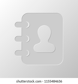address book with man symbol on cover. Paper design. Cutted symbol. Pitted style