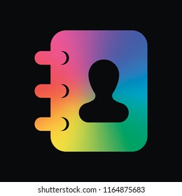 address book with man symbol on cover. Rainbow color and dark background