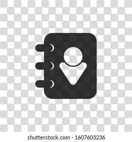 address book with man symbol on cover. Black symbol on transparency grid
