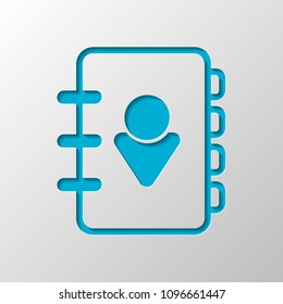 address book with person on cover. simple icon. linear symbol with thin outline. Paper design. Cutted symbol with shadow