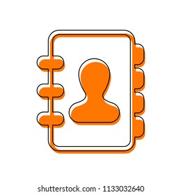 address book with person on cover. simple icon. Isolated icon consisting of black thin contour and orange moved filling on different layers. White background