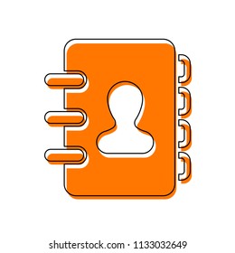 address book with person on cover. simple icon. Isolated icon consisting of black thin contour and orange moved filling on different layers. White background