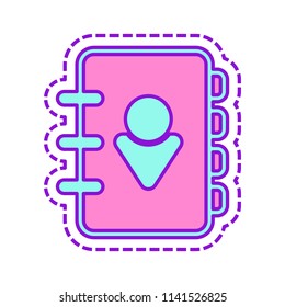 address book with person on cover. simple icon. linear symbol with thin outline. Colored sketch with dotted border on white background