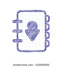 address book with person on cover. simple icon. linear symbol with thin outline. Hand drawn sketched picture with scribble fill. Blue ink. Doodle on white background