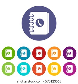 Address book set icons in different colors isolated on white background