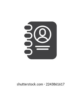 Adressbuch-Vektorsymbol. volles Flachzeichen für mobiles Konzept und Webdesign. Kontaktieren Sie das Symbol des Buchspiegels. Symbol, Logo-Abbildung. Vektorgrafik