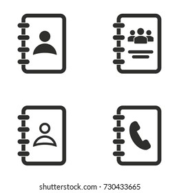 Address book vector icons set. black Illustration isolated for graphic and web design.