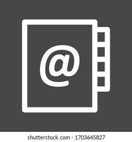 Icono de línea vectorial de color blanco de la libreta de direcciones con fondo oscuro