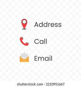 Address, Call, Email Vector Illustration Of Colored Icons On Transparent Background(png).