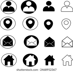 Dirección chat home mail ubicación iconos