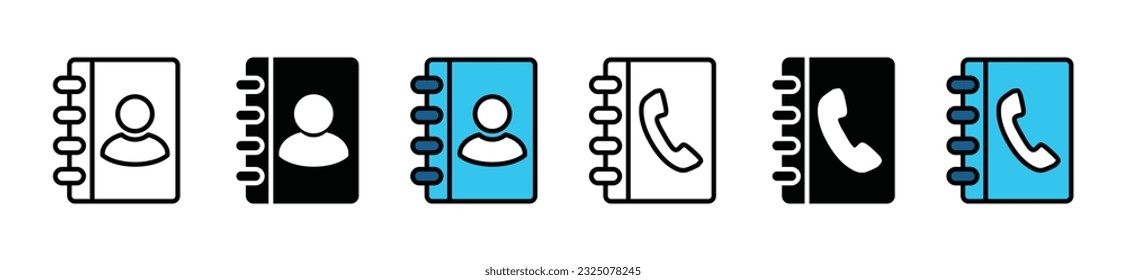 Address and contact book icon. Phone book icon. User profile book icon symbol in line and flat style on white background with editable stroke for apps and websites. Vector illustration EPS 10