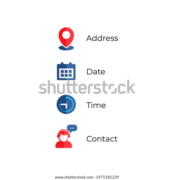 Address,\
date, time, contact icons vector\
illustration