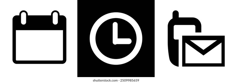 Address, date, time icon set .Event elements isolated on transparent background. calendar, location, clock. vector logos