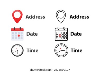 Address date time icons Event elements Location place date reminder