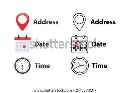 Address date time icons Event elements Location place date reminder